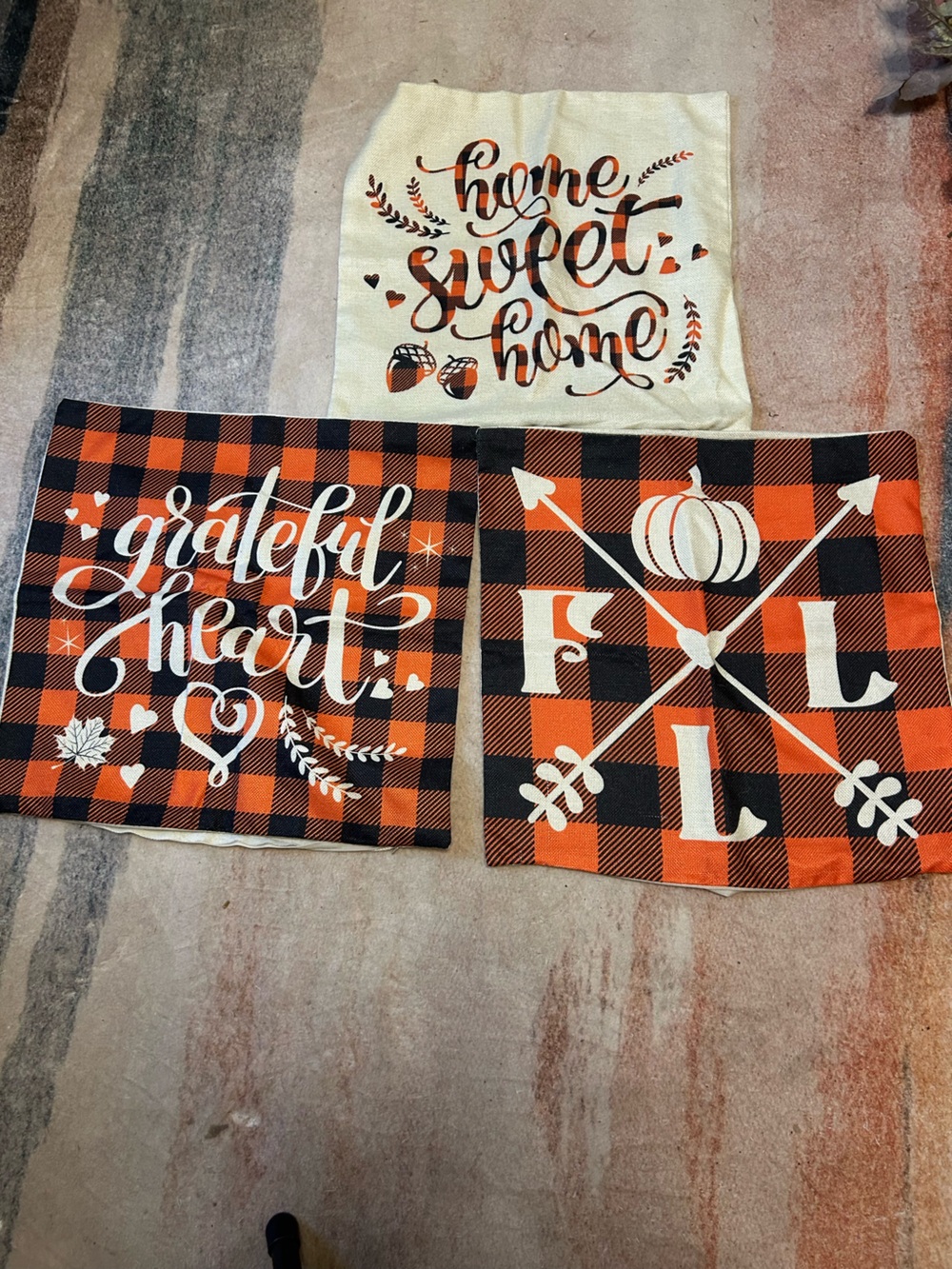 Fall Plaid Accent Pillow Cover - Orange & Black Buffalo Check